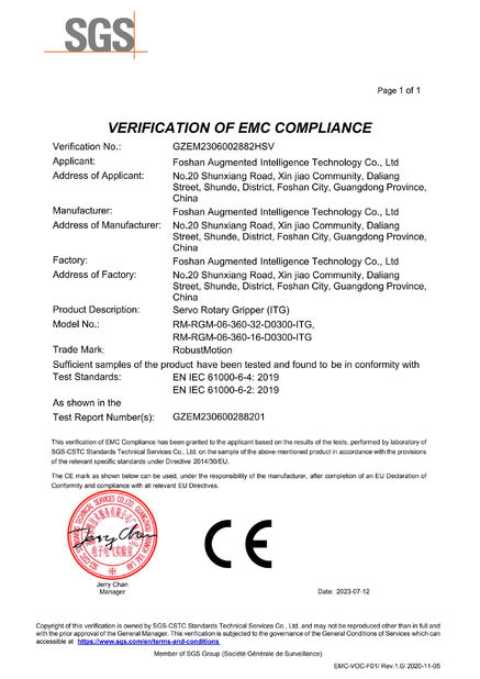 Cina Foshan Augmented Intelligence Technology Co., Ltd Sertifikasi