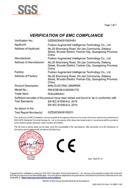 Cina Foshan Augmented Intelligence Technology Co., Ltd Sertifikasi
